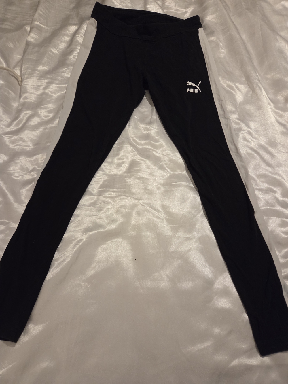 Puma Women's Small Black White Side Stripe Athletic Leggings Workout Pants